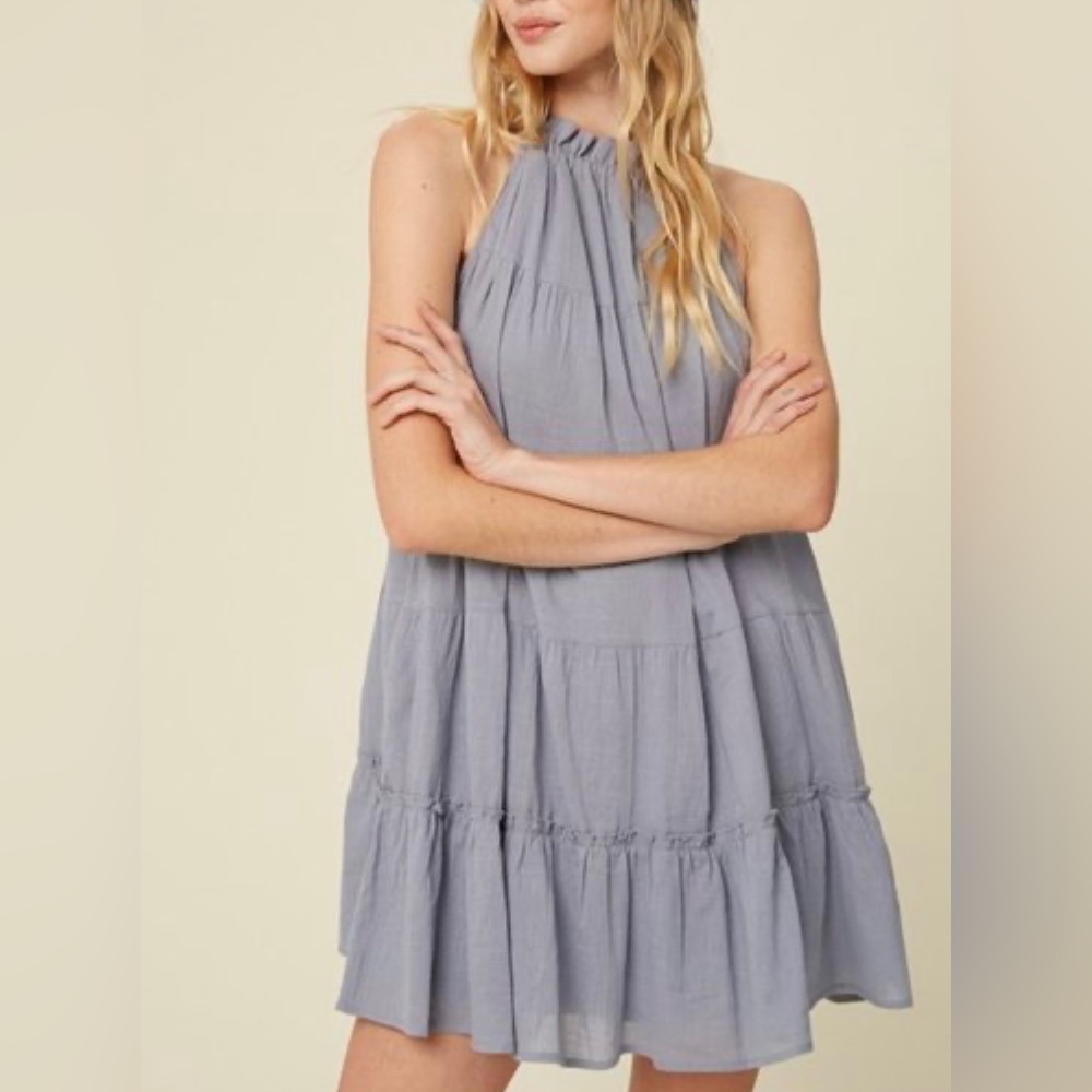 NWOT Listicle Natural Textured Halter Neck Tiered Dress